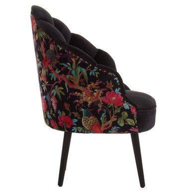 Orsina Peacock Scalloped Accent Chair | Velvet & Mango Wood Armchair