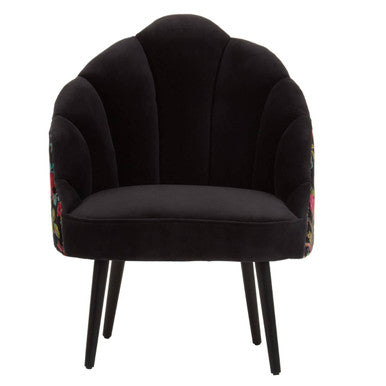 Orsina Peacock Scalloped Accent Chair | Velvet & Mango Wood Armchair