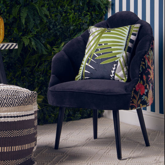 Orsina Peacock Scalloped Accent Chair | Velvet & Mango Wood Armchair