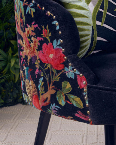Orsina Peacock Scalloped Accent Chair | Velvet & Mango Wood Armchair