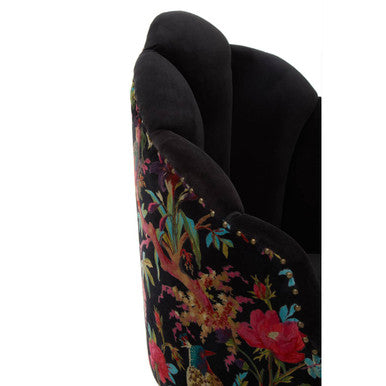 Orsina Peacock Scalloped Accent Chair | Velvet & Mango Wood Armchair