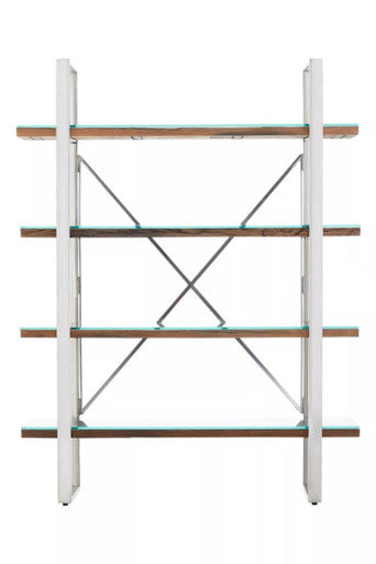 Orsina Kerala 4-Tier Wood and Glass Shelf Unit – Silver Steel Frame