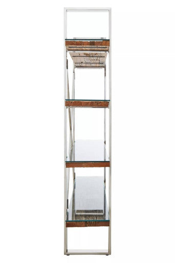 Orsina Kerala 4-Tier Wood and Glass Shelf Unit – Silver Steel Frame