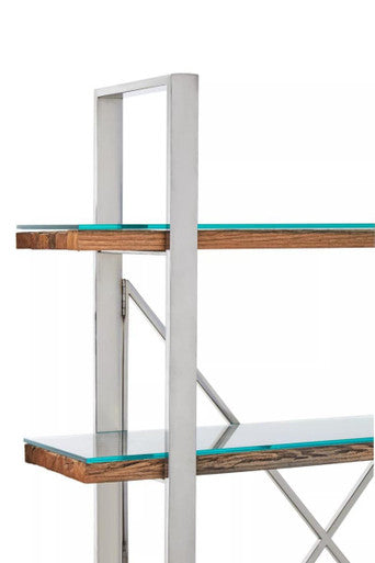 Orsina Kerala 4-Tier Wood and Glass Shelf Unit – Silver Steel Frame