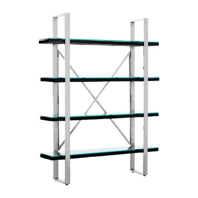 Orsina Kerala Black Wood 4-Tier Shelf Unit | Glass & Steel Display