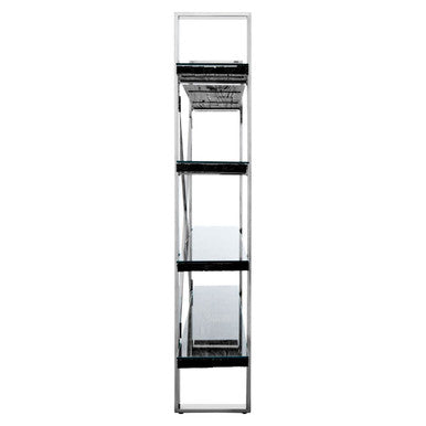 Orsina Kerala Black Wood 4-Tier Shelf Unit | Glass & Steel Display