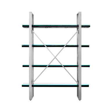 Orsina Kerala Black Wood 4-Tier Shelf Unit | Glass & Steel Display