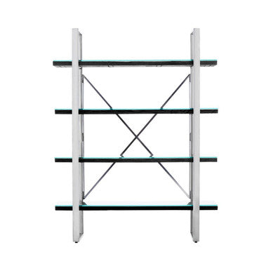 Orsina Kerala Black Wood 4-Tier Shelf Unit | Glass & Steel Display