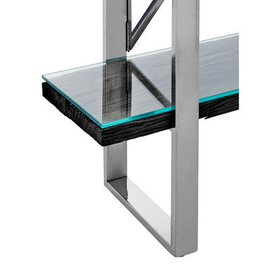 Orsina Kerala Black Wood 4-Tier Shelf Unit | Glass & Steel Display
