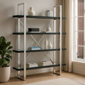 Orsina Kerala Black Wood 4-Tier Shelf Unit | Glass & Steel Display