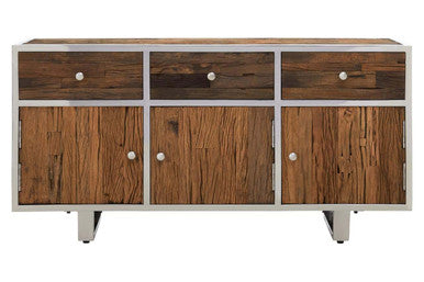 Orsina Kerala Wood Sideboard – 3-Drawer Modern Buffet with Glass Top