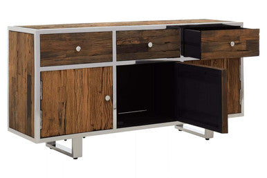 Orsina Kerala Wood Sideboard – 3-Drawer Modern Buffet with Glass Top