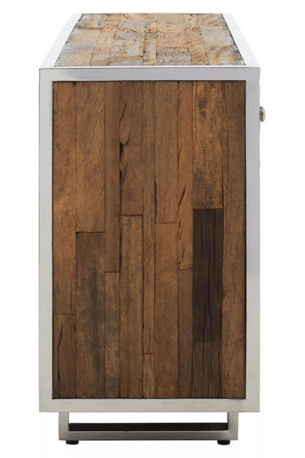 Orsina Kerala Wood Sideboard – 3-Drawer Modern Buffet with Glass Top