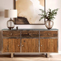 Orsina Kerala Wood Sideboard – 3-Drawer Modern Buffet with Glass Top
