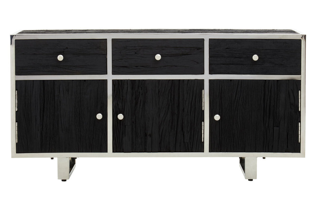 Orsina Kerala Black Sideboard – Modern Pine & Glass Storage Cabinet