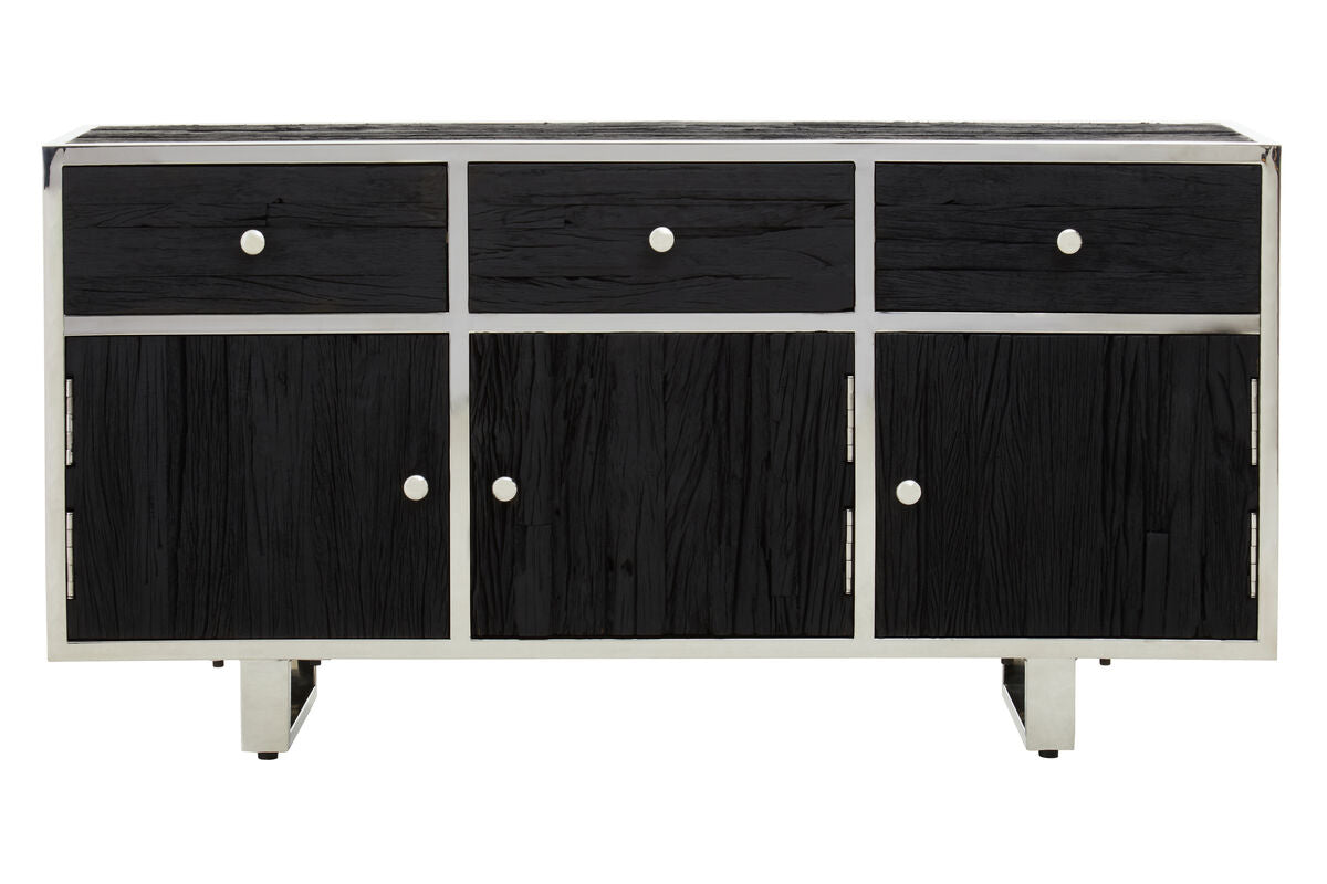 Orsina Kerala Black Sideboard – Modern Pine & Glass Storage Cabinet