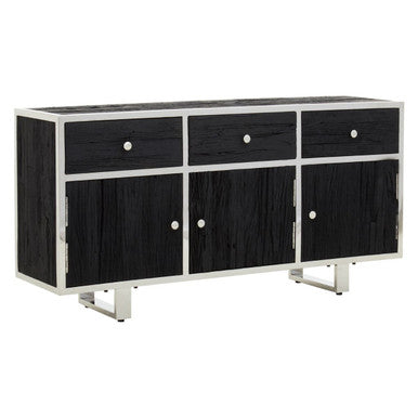 Orsina Kerala Black Sideboard – Modern Pine & Glass Storage Cabinet
