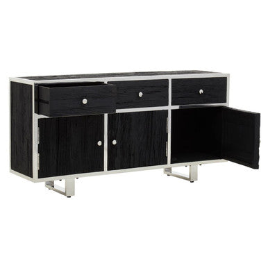 Orsina Kerala Black Sideboard – Modern Pine & Glass Storage Cabinet