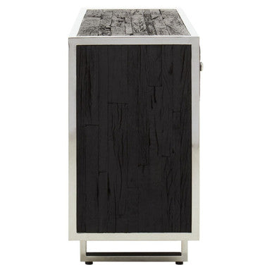 Orsina Kerala Black Sideboard – Modern Pine & Glass Storage Cabinet