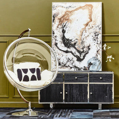 Orsina Kerala Black Sideboard – Modern Pine & Glass Storage Cabinet