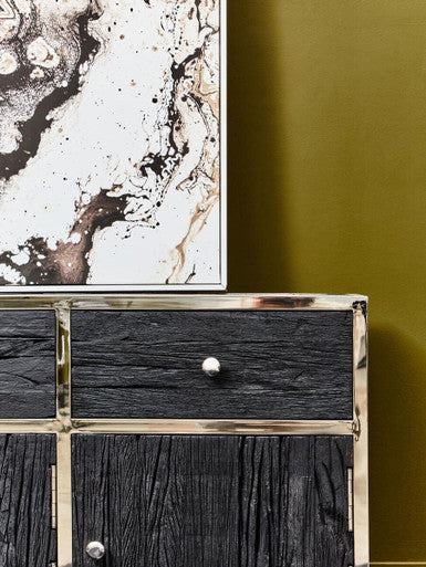 Orsina Kerala Black Sideboard – Modern Pine & Glass Storage Cabinet