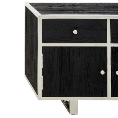 Orsina Kerala Black Sideboard – Modern Pine & Glass Storage Cabinet