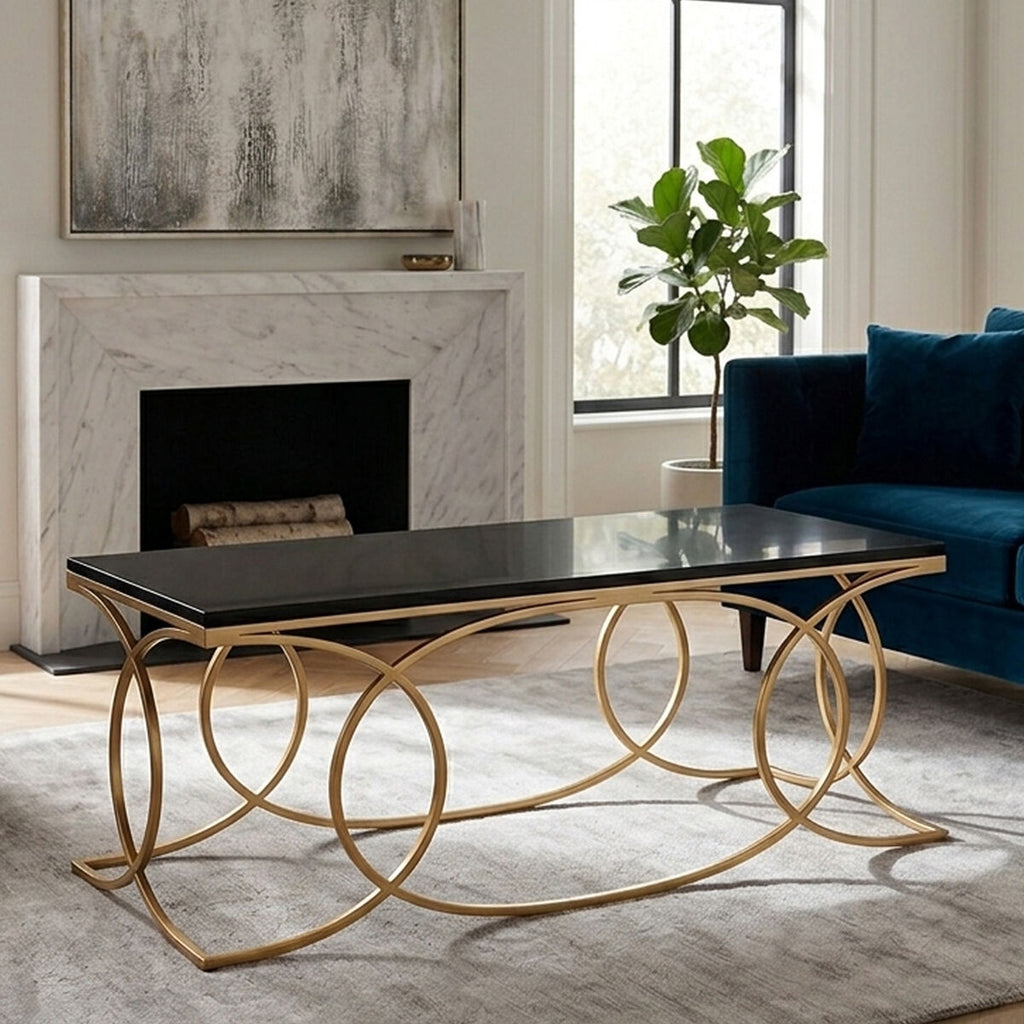 Orsina Kia Black Marble Coffee Table | Gold Stainless Steel Frame