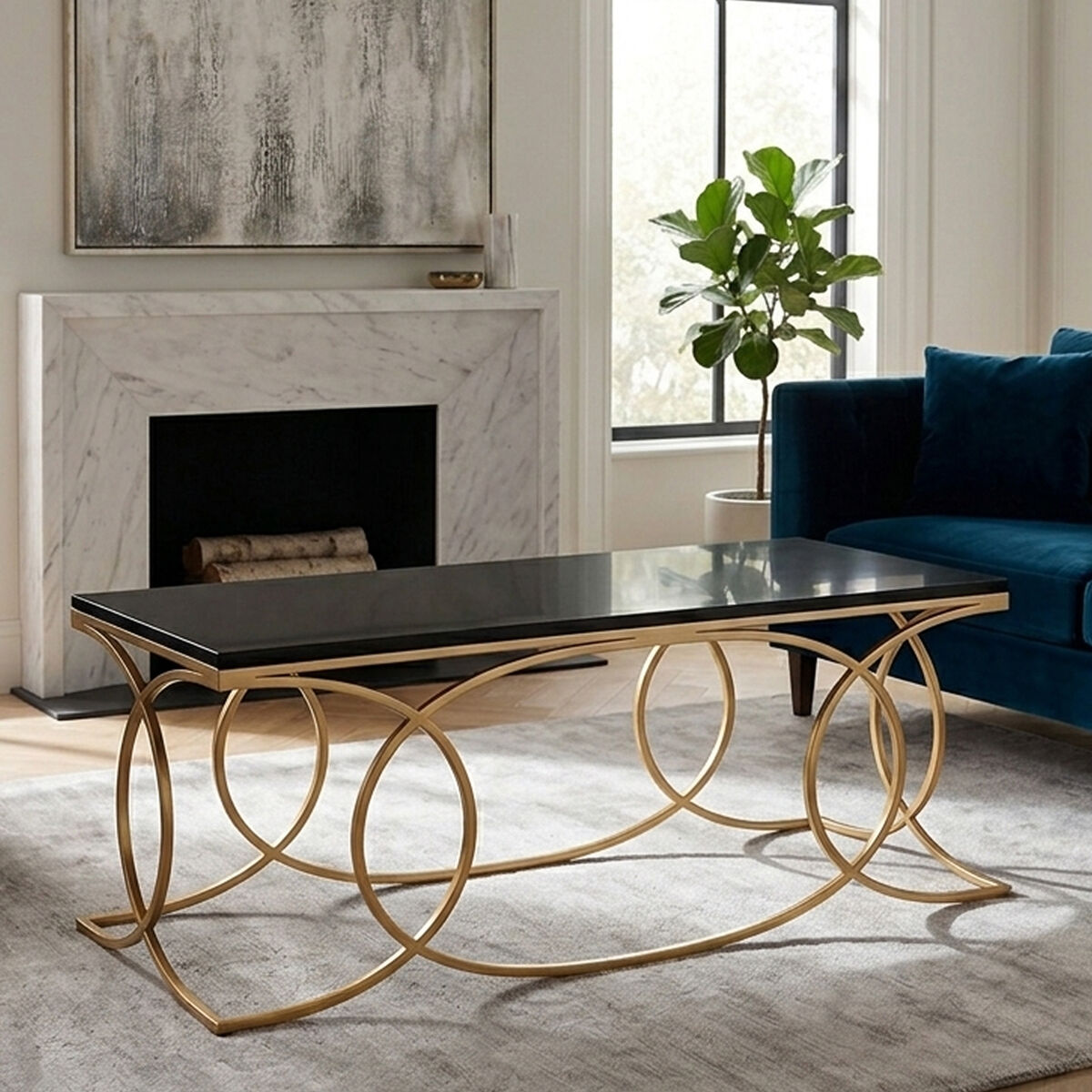 Orsina Kia Black Marble Coffee Table | Gold Stainless Steel Frame