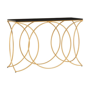 Orsina Kia Black Marble Console Table | Curved Gold Metal Frame