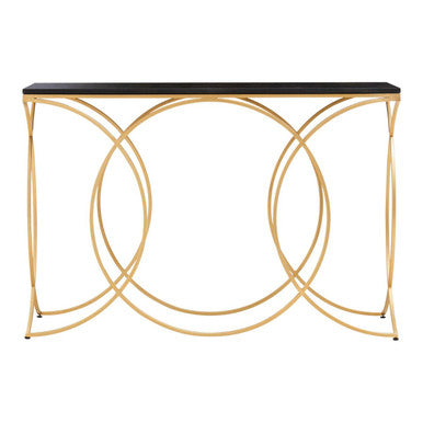 Orsina Kia Black Marble Console Table | Curved Gold Metal Frame