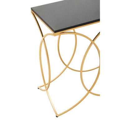 Orsina Kia Black Marble Console Table | Curved Gold Metal Frame