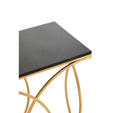 Orsina Kia Black Marble Console Table | Curved Gold Metal Frame