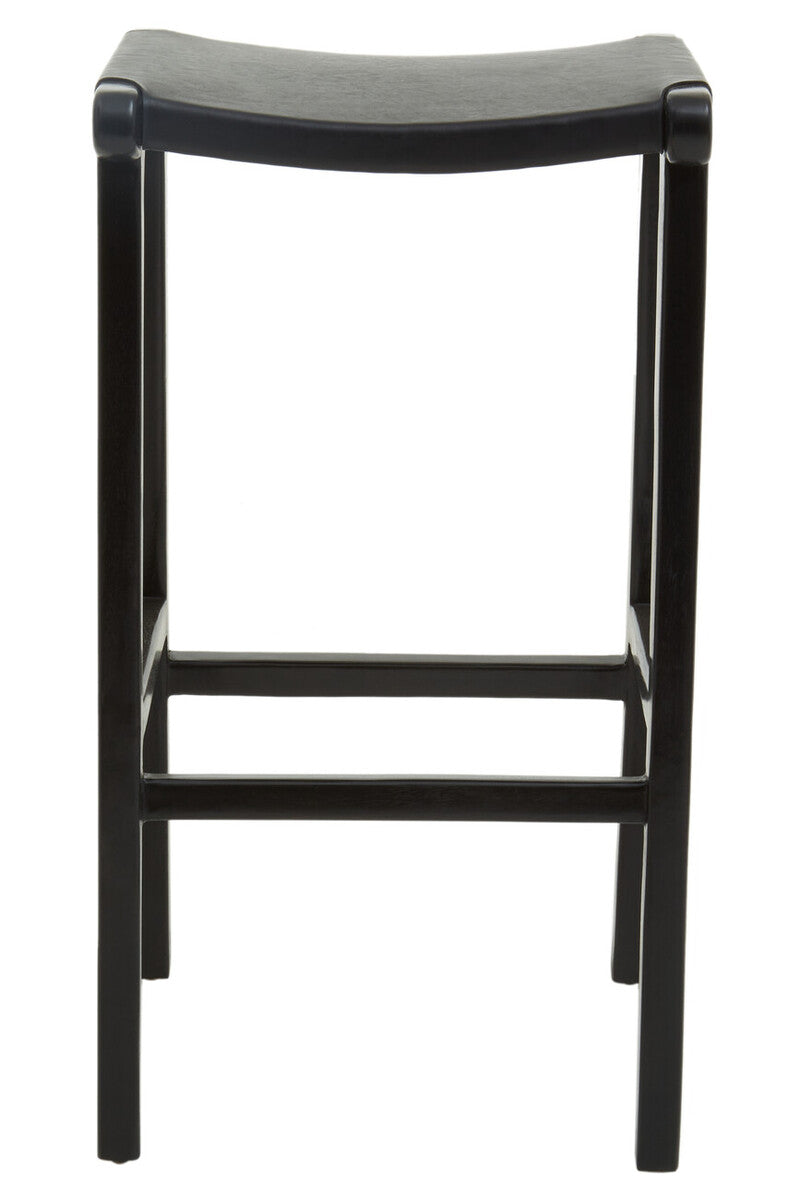 Orsina Kendari Black Leather and Teak Barstool – Modern Kitchen Seating