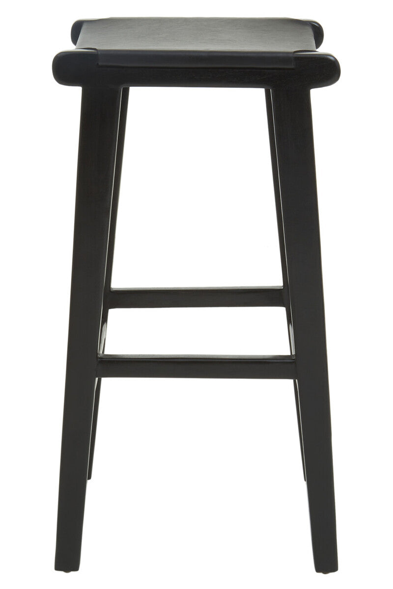 Orsina Kendari Black Leather and Teak Barstool – Modern Kitchen Seating