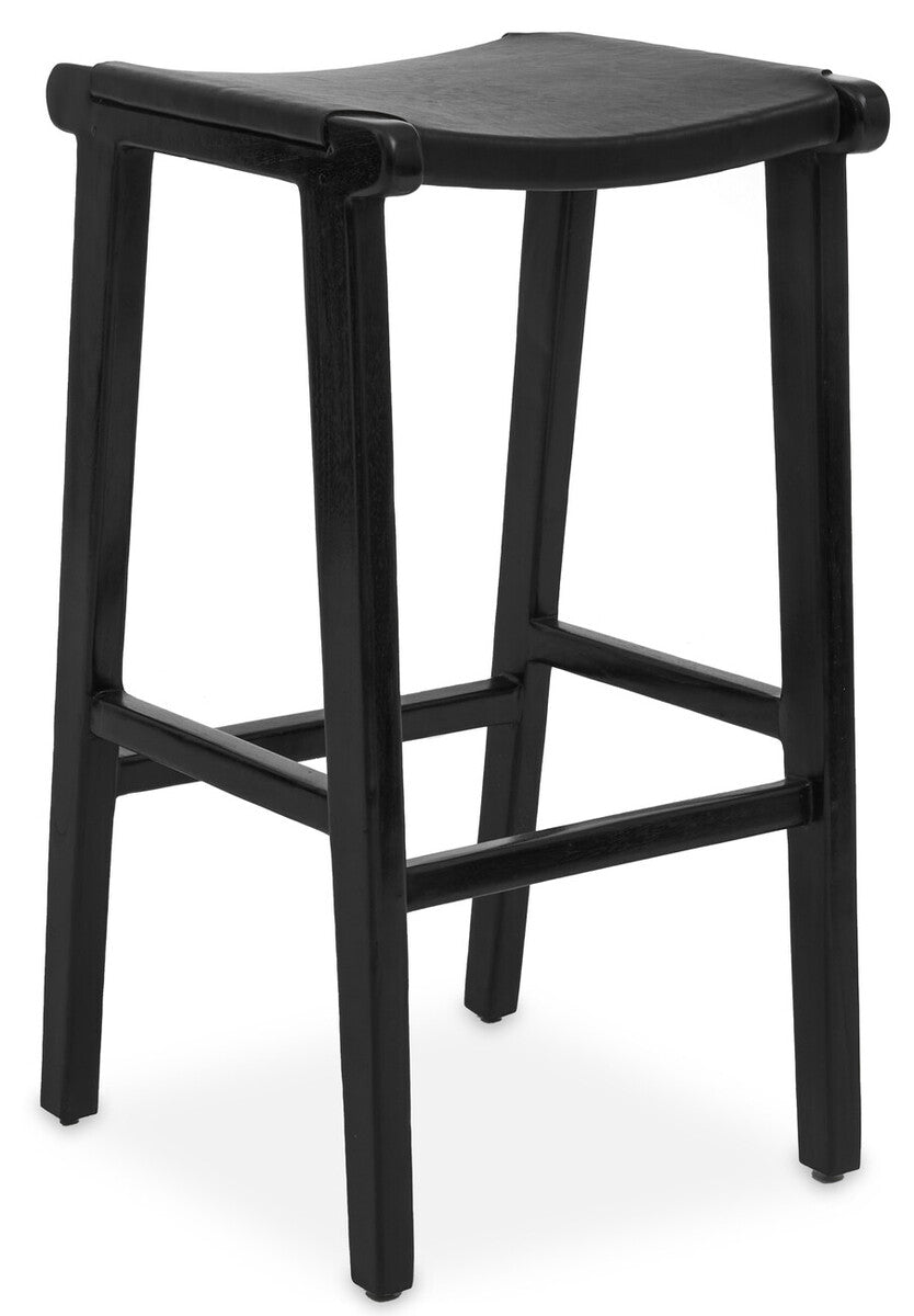 Orsina Kendari Black Leather and Teak Barstool – Modern Kitchen Seating