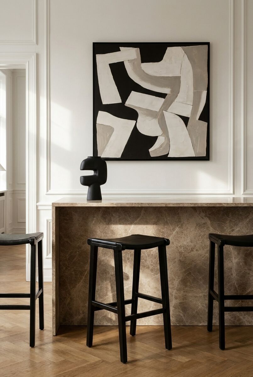Orsina Kendari Black Leather and Teak Barstool – Modern Kitchen Seating
