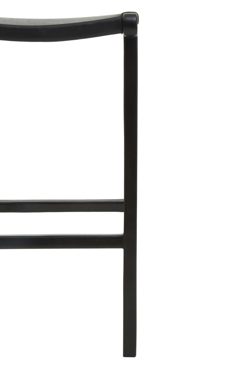 Orsina Kendari Black Leather and Teak Barstool – Modern Kitchen Seating
