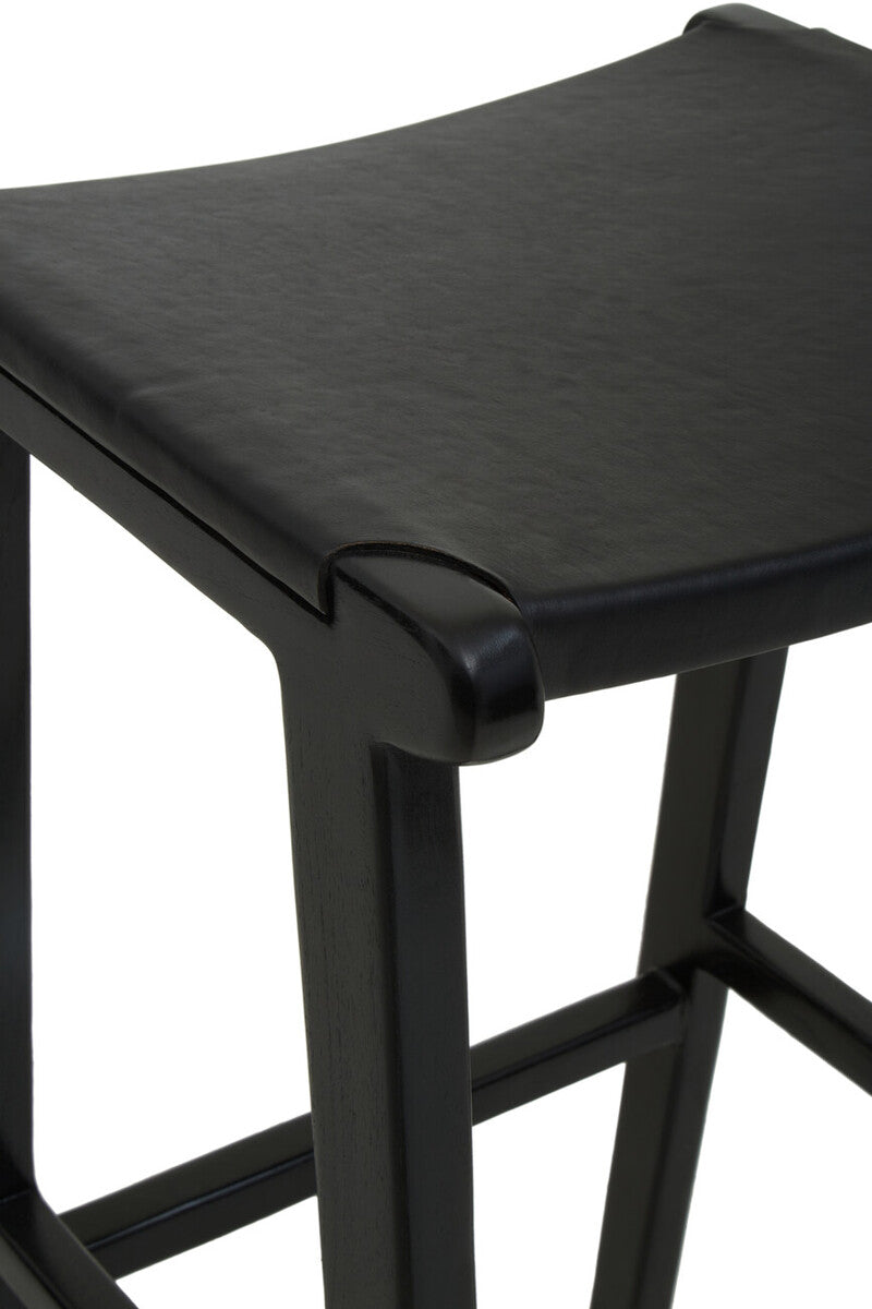 Orsina Kendari Black Leather and Teak Barstool – Modern Kitchen Seating