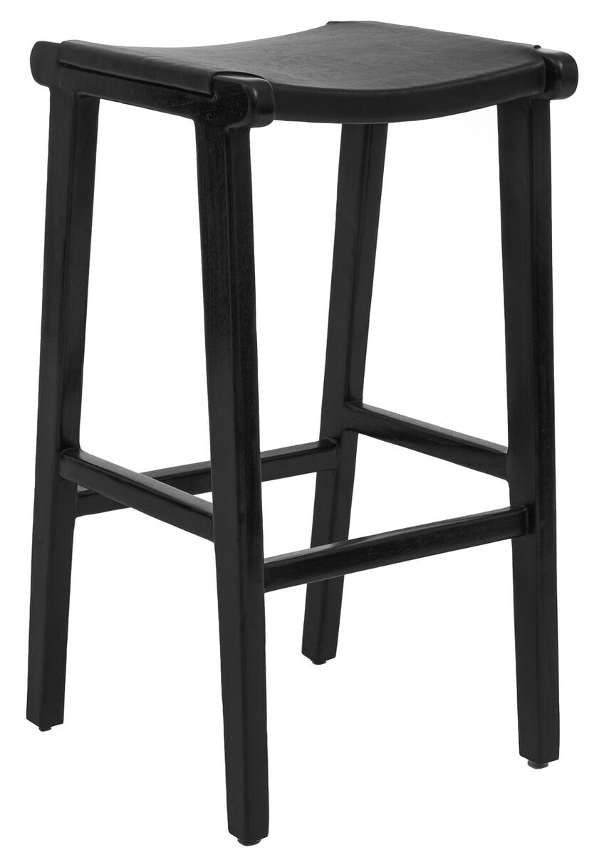 Orsina Kendari Black Leather and Teak Barstool – Modern Kitchen Seating