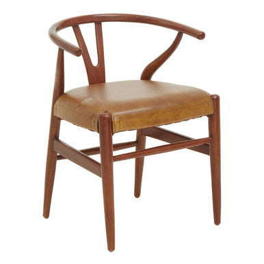 Orsina Kendari Tan Leather Wishbone Dining Chair | Teak Wood Frame
