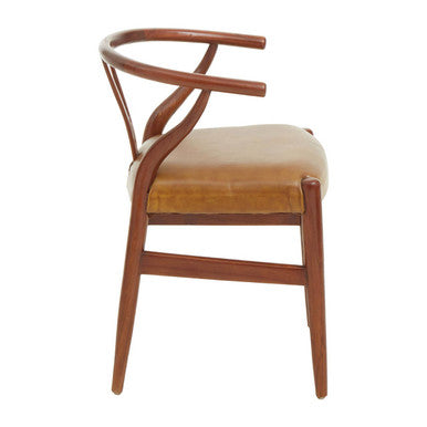 Orsina Kendari Tan Leather Wishbone Dining Chair | Teak Wood Frame