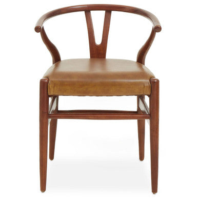 Orsina Kendari Tan Leather Wishbone Dining Chair | Teak Wood Frame