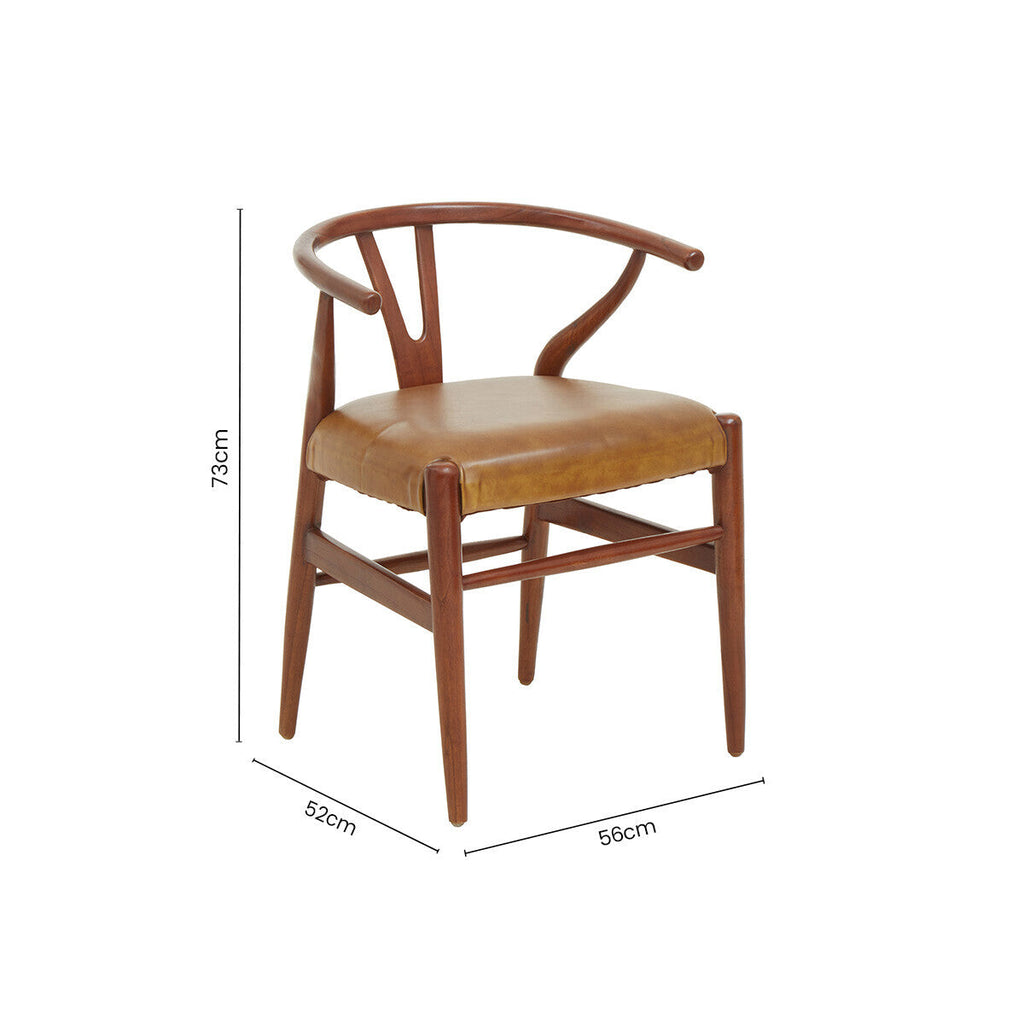 Orsina Kendari Tan Leather Wishbone Dining Chair | Teak Wood Frame