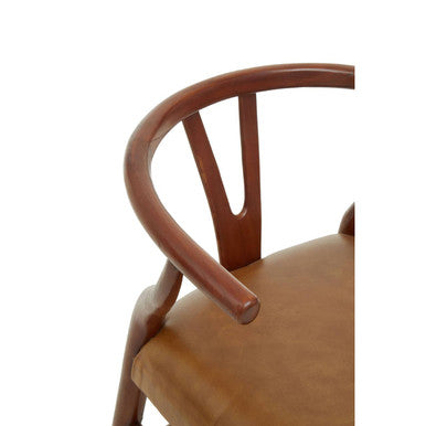 Orsina Kendari Tan Leather Wishbone Dining Chair | Teak Wood Frame