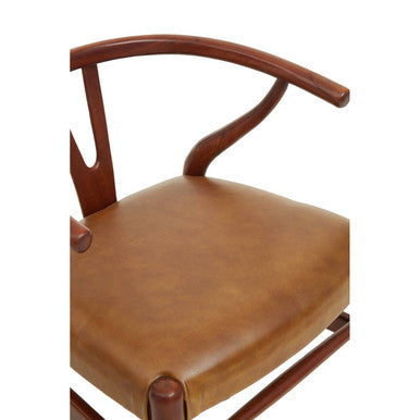 Orsina Kendari Tan Leather Wishbone Dining Chair | Teak Wood Frame