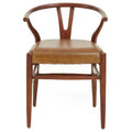 Orsina Kendari Tan Leather Wishbone Dining Chair | Teak Wood Frame