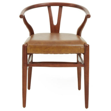 Orsina Kendari Tan Leather Wishbone Dining Chair | Teak Wood Frame