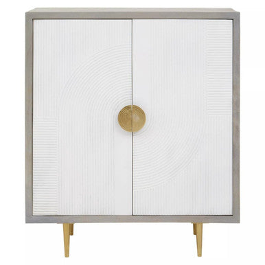 Orsina Sareel Two Door Cabinet – Mango Wood Grey and Cream Sideboard