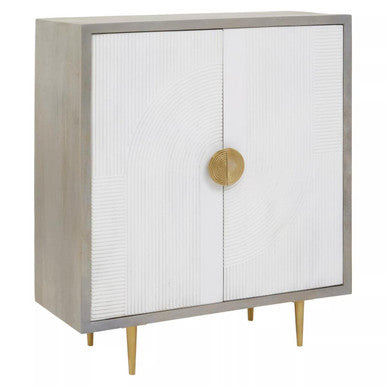 Orsina Sareel Two Door Cabinet – Mango Wood Grey and Cream Sideboard