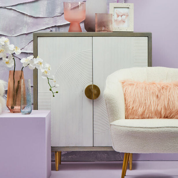 Orsina Sareel Two Door Cabinet – Mango Wood Grey and Cream Sideboard